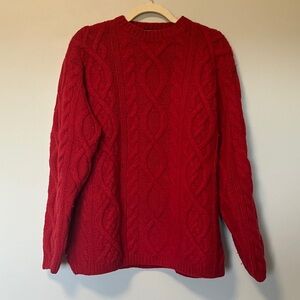 Lands’ End Red Cable Knit 100% Wool Sweater